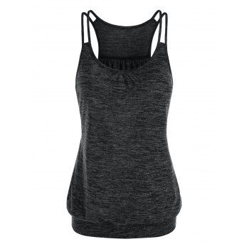 

Space Dye Pleated Racerback Blouson Tank Top, Dark gray