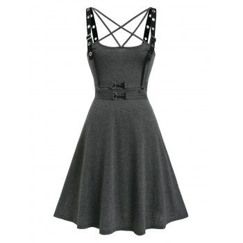 Punk Buckle Straps Strappy Crisscross Dress