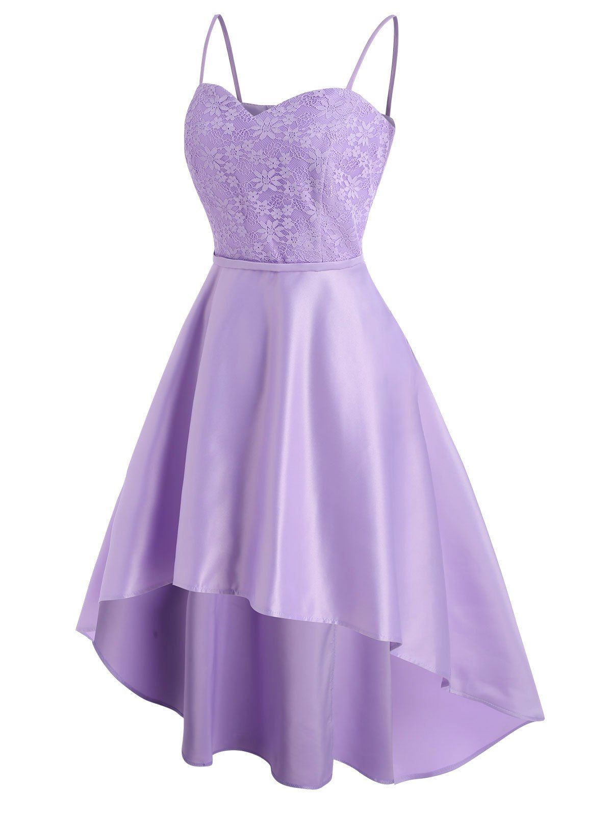 Elegant Flower Lace High Low Midi Party Dress - LIGHT PURPLE L