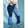 Jean Evasé Contrasté en Blocs de Couleurs de Grande Taille à Ourlet Effrangé - Bleu 2XL