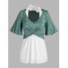 Ensemble de T-shirt Court Tordu à Manches de Cloche de Grande Taille à Col Halter et de Débardeur - multicolor 5X