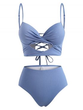 Ribbed Twist Cutout Push Up Tankini Swimwear