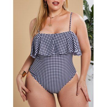 

Plus Size Flounce Gingham Cami One-piece Swimsuit, Black