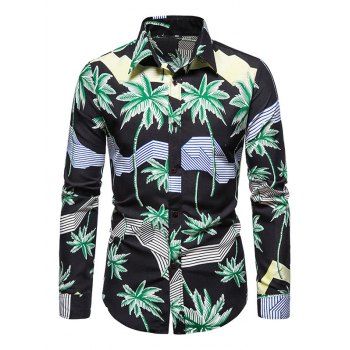 

Palm Tree Striped Print Long Sleeve Shirt, Black