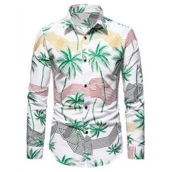 

Palm Tree Striped Print Long Sleeve Shirt, White