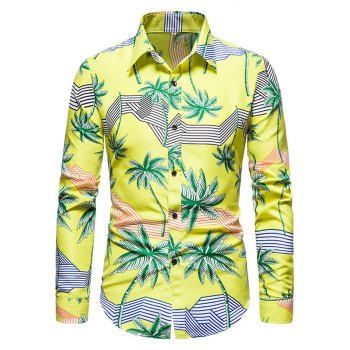 

Palm Tree Striped Print Long Sleeve Shirt, Yellow