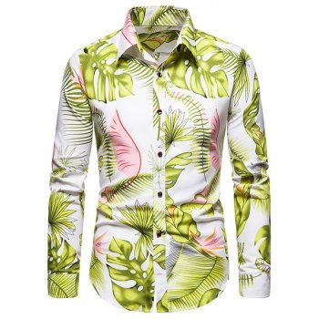 

Long Sleeve Tropical Leaves Print Shirt, White