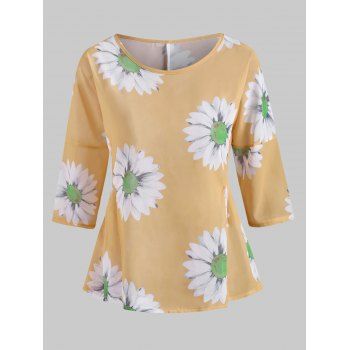 

Sunflower Print Ruched Waist Semi-sheer Chiffon Blouse, Yellow