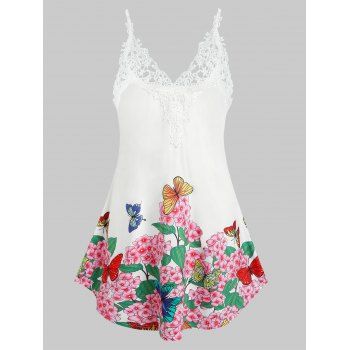 

Plus Size Butterfly Flower Printed Cami Tank Top, White