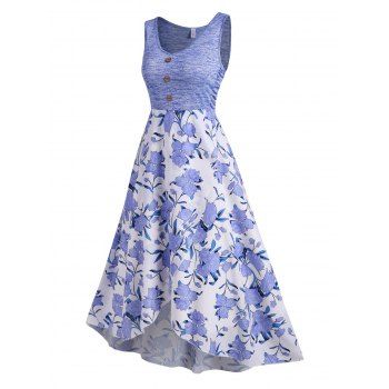 

Floral Ruched Detail Tulip Hem Sleeveless Midaxi Dress, Light blue