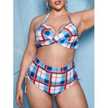 

Plus Size Underwire Plaid Cinched Bikini Swimwear, Multicolor