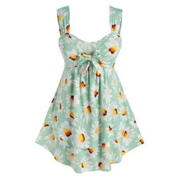 

Plus Size Bowknot Daisy Print Tank Top, Light green