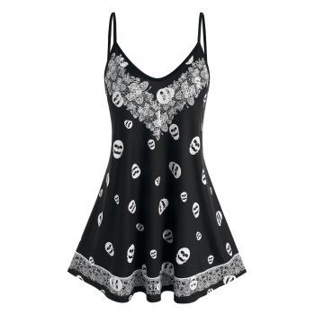

Plus Size Skull Butterfly Print Tunic Cami Top, Black