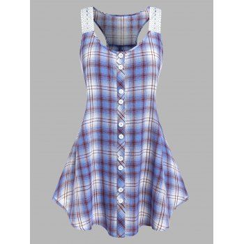 

Plus Size Checked Pattern Button Down Tank Top, Light blue