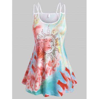 

Plus Size Tie Dye Sun Pattern Dual Strap Top, Orange