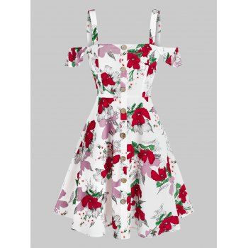 

Ruffled Floral Print Cold Shoulder Mini Dress, White