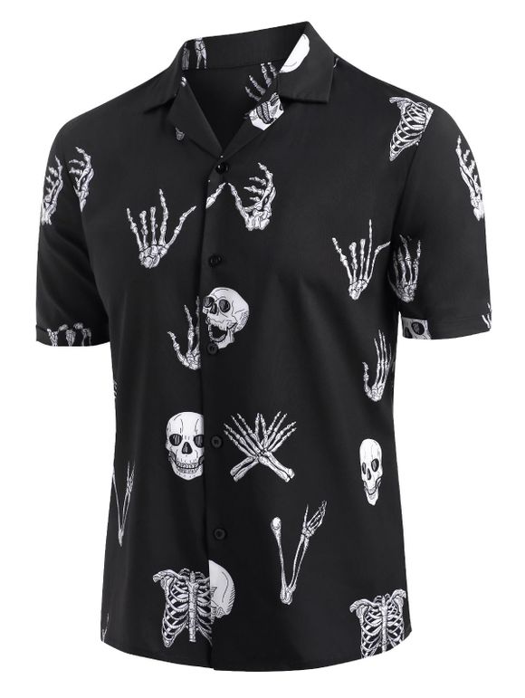Chemise à Imprimé Crâne Squelette à Manches Courtes - Noir 3XL