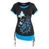 T-shirt Papillon Fleuri de Grande Taille Fausse Deux Pièces - Noir 5X