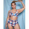 Plus Size Underwire Plaid Cinched Bikini Swimwear - multicolor 3X