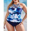 Maillot de Bain Tankini Découpé à Imprimé Vague de Mer de Grande Taille - Bleu profond 3X