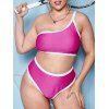 Ensemble de Bikini Rembourré Côtelé Contrasté avec Passepoil de Grande Taille - Rose clair 3XL