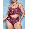 Maillot de Bain Bikini Croisé à Imprimé Dinosaure Panneau en Maille de Grande Taille à Volants - Rouge foncé 3X