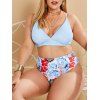 Bikini Taille Haute à Imprimé Floral de Feuilles de Palme - Bleu clair 4XL