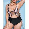 Maillot de Bain Bikini Rayé Plissé à Taille Haute de Grande Taille - Noir 3X