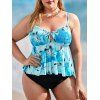 Maillot de Bain Tankini Nœud à Imprimé Grue Chinoise de Grande Taille - Bleu clair L