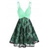 Summer Plunge Lace Insert Cinched Ruched Bust Strappy Dress - LIGHT GREEN XXL