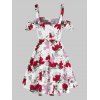 Ruffled Floral Print Cold Shoulder Mini Dress - WHITE XXXL