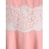 Flower Lace Panel A Line Mini Dress Party Sleeveless V Neck Strappy Cami Dress - LIGHT PINK L