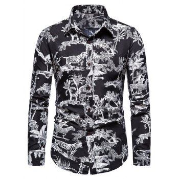 

Jungle Animals Print Long Sleeve Shirt, Black