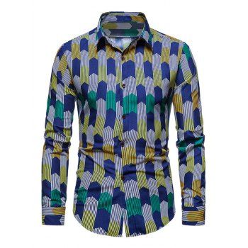 

Colorful Striped Print Long Sleeve Shirt, Cobalt blue