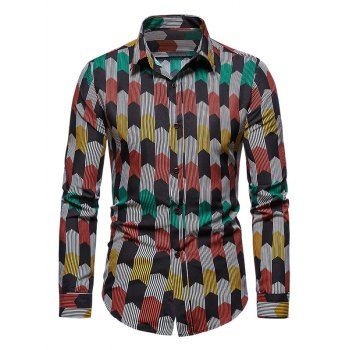 

Colorful Striped Print Long Sleeve Shirt, Black