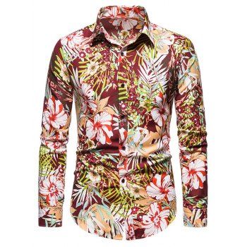 

Tropical Flower Print Long Sleeve Shirt, Red