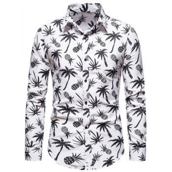 

Long Sleeve Pineapple Palm Tree Print Shirt, White