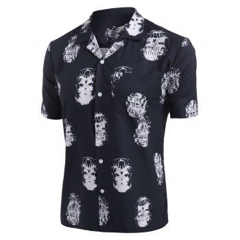 

Skeleton Print Pocket Patch Shirt, Deep blue