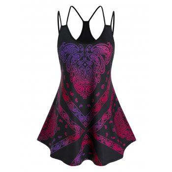 

Plus Size Paisley Print Dual Strap Cutout Tank Top, Multicolor