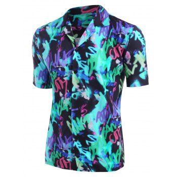 

Graffiti Allover Print Button Up Shirt, Blue