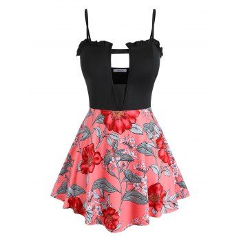 

Plus Size Cutout Ruffle Floral Print Tank Top, Multicolor