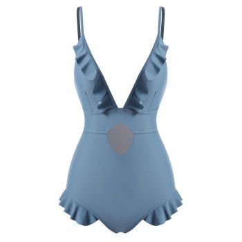 

Ruffle Keyhole Cutout One-piece Swimsuit, Light blue