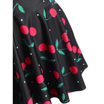 Halter Cherry Print Boyshorts Peplum Tankini Swimwear