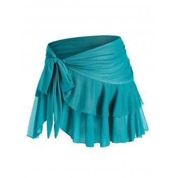 

Plus Size Side Tie Layered Mesh Cover Up Skirt, Blue