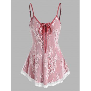 

Lace Overlay Lace-up Tank Top, Red