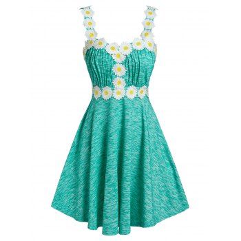 

Flower Pattern Applique Pleated Dress, Light green