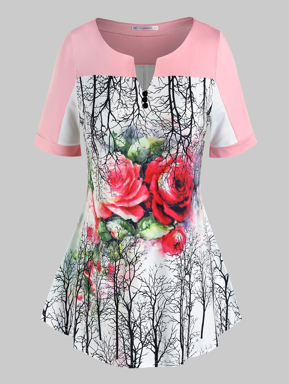 Plus Size Floral Tree Print Tunic Tee - WHITE L