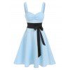 Robe Mini Évasée Bicolore à Nœud Papillon Style Corset - Bleu clair L