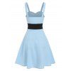 Two Tone Bowknot Ruched Flare Dress - LIGHT BLUE XL