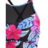 Mesh Panel Floral Leaf Peplum Tankini Swimwear - Noir M